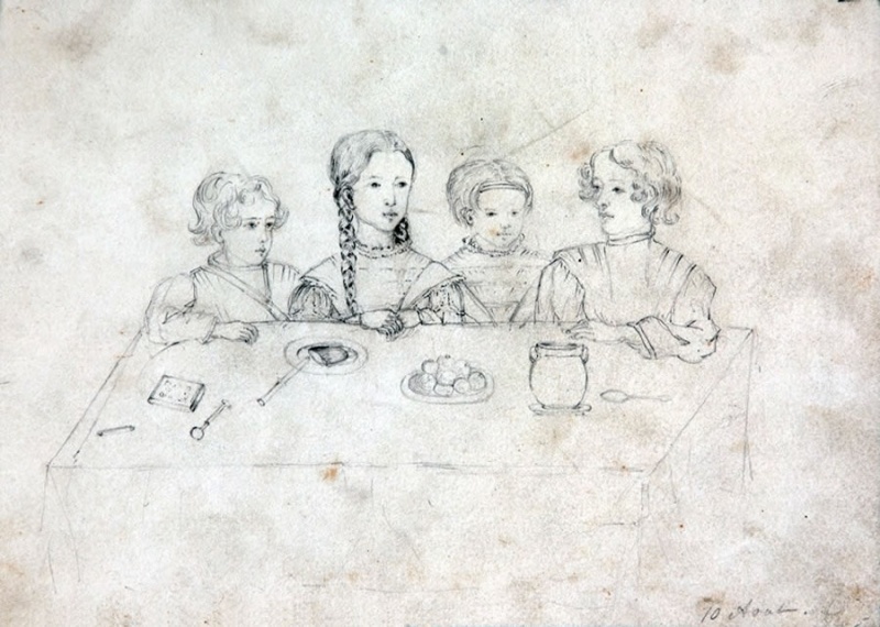 Заставка: Н.И. Фризенгоф. Дети А.С. Пушкина за столом. 1841