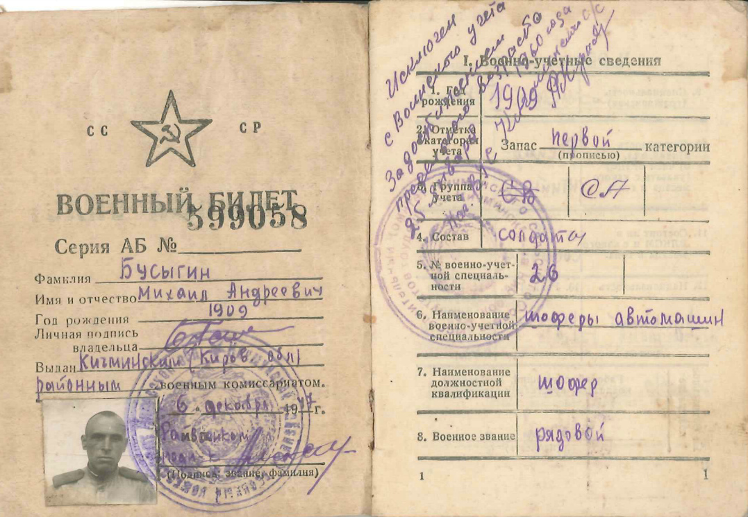«Военная история моей семьи. Реликвия»: почётная грамота с личной подписью Сталина, нагрудный знак «Отличный шофёр» и медали Михаила Бусыгина2