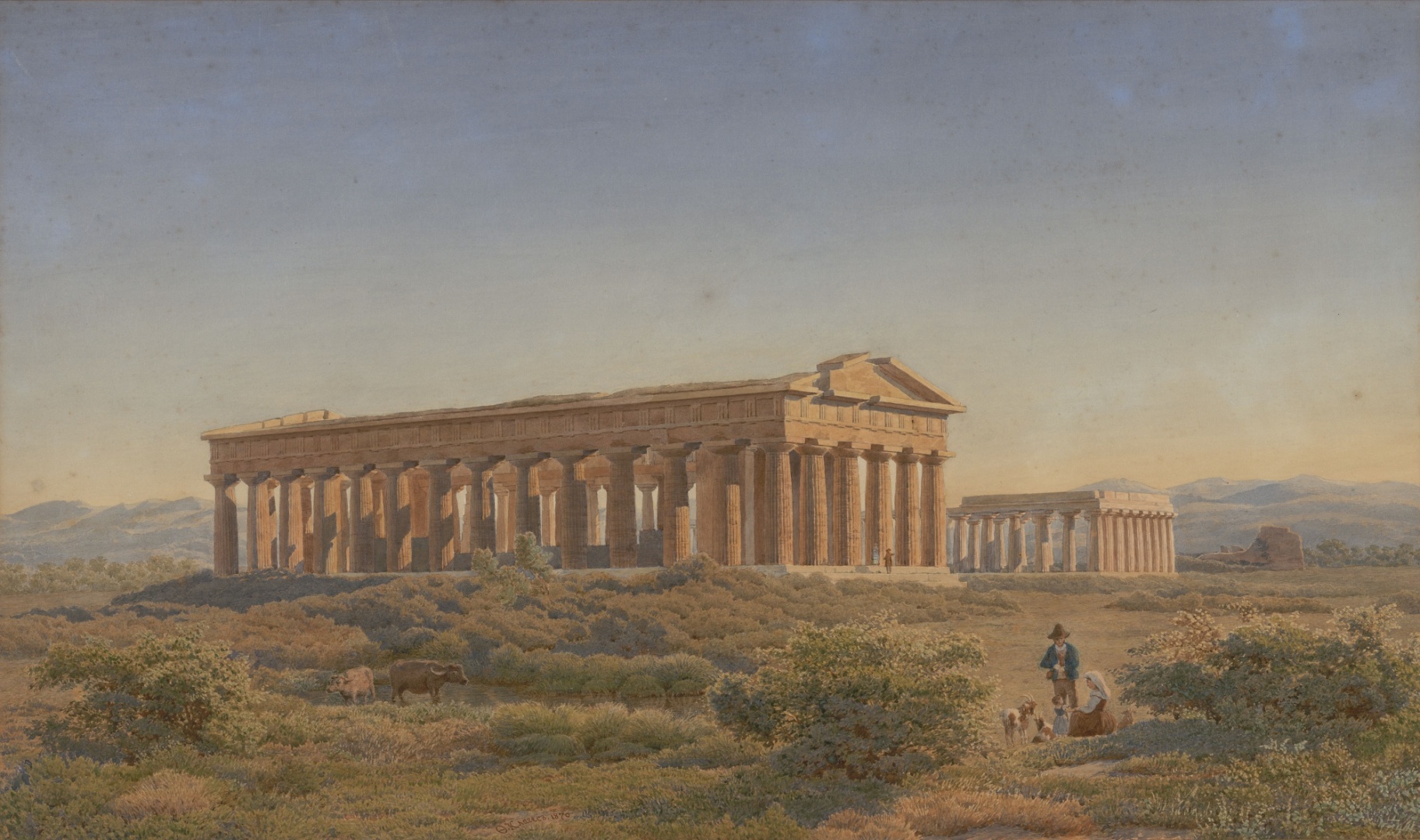 Обложка - Ф.А. Клагес. Вид храма Посейдона и базилики в Пестуме. 1870. Бумага, акварель