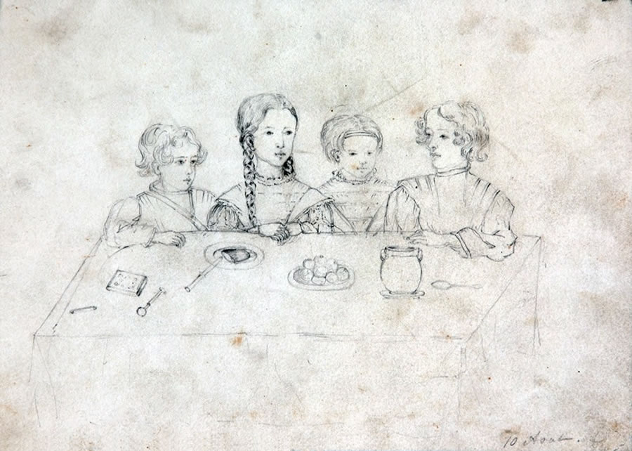 Заставка: Н.И. Фризенгоф. Дети А.С. Пушкина за столом. 1841