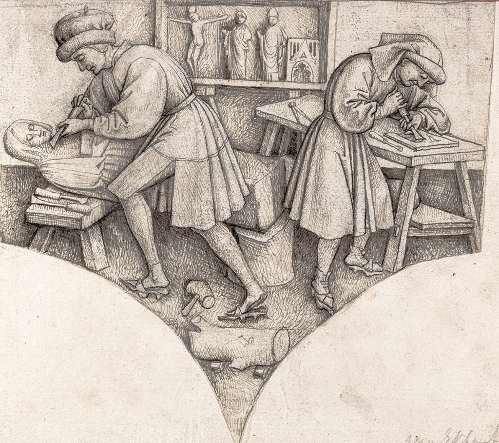 Круг Рогира ван дер Вейдена. «Мастерская резчиков по дереву». Около 1445 года. Государственный Эрмитаж