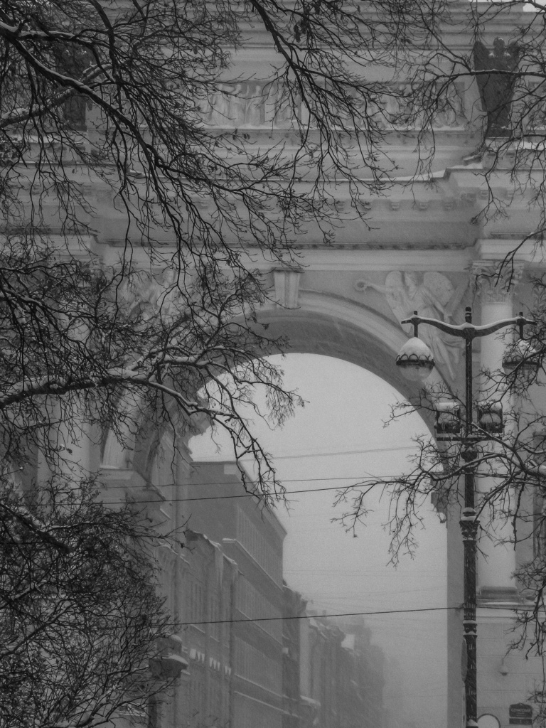 Арка Сената и Синода в тумане. Фото: Ирина Иванова. 