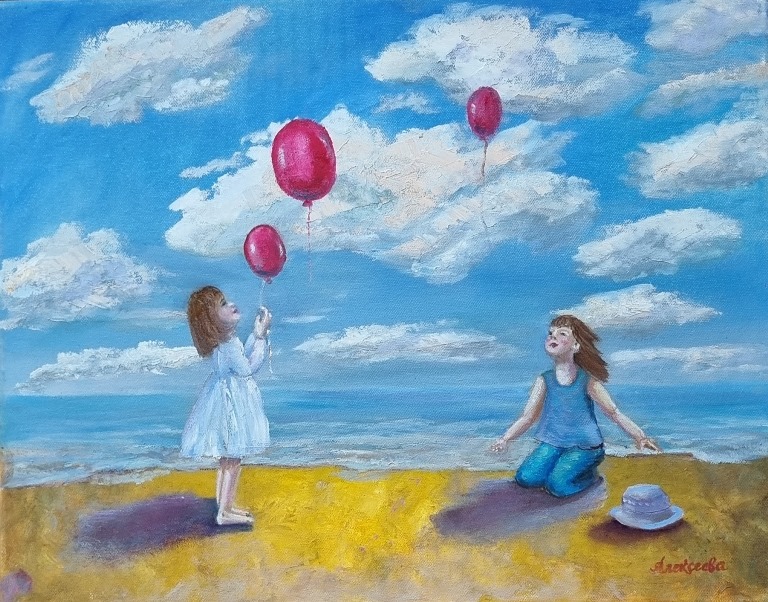 «Девочки с воздушными шарами», автор – Светлана Алексеева (Санкт-Петербург). Фото предоставлено организаторами фестиваля «Новый день». Источник: disk.yandex.ru/d/GW-3R7ppnc8EqA. Правообладатель: Оргкомитет фестиваля. 