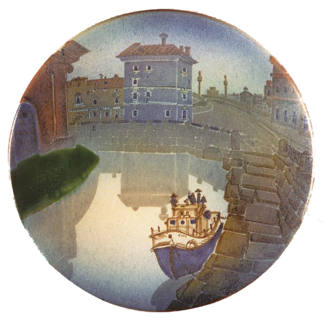 Декоративное блюдо «Новая Голландия в белую ночь» (1989). Правообладатель: Музей-институт семьи Рерихов.