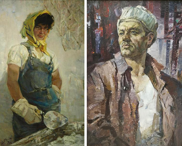Ефим Симбирин. Портреты камазовцев Хаяны Аюповой и бригадира монтажников Коноваленко. Правообладатель: Государственный музей изобразительных искусств Республики Татарстан. Ефим Симбирин. Портреты камазовцев Хаяны Аюповой и бригадира монтажников Коноваленко. Правообладатель: Государственный музей изобразительных искусств Республики Татарстан.