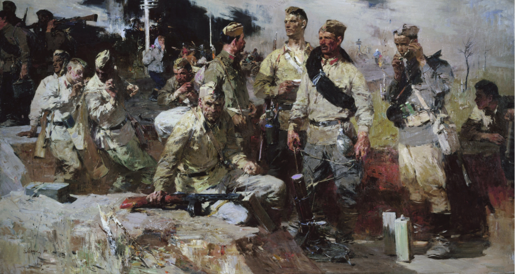 Евсей Моисеенко «Ополченцы». 1959 г. Правообладатель: Государственный Русский музей. Евсей Моисеенко. «Ополченцы». 1959. Правообладатель: Государственный Русский музей.