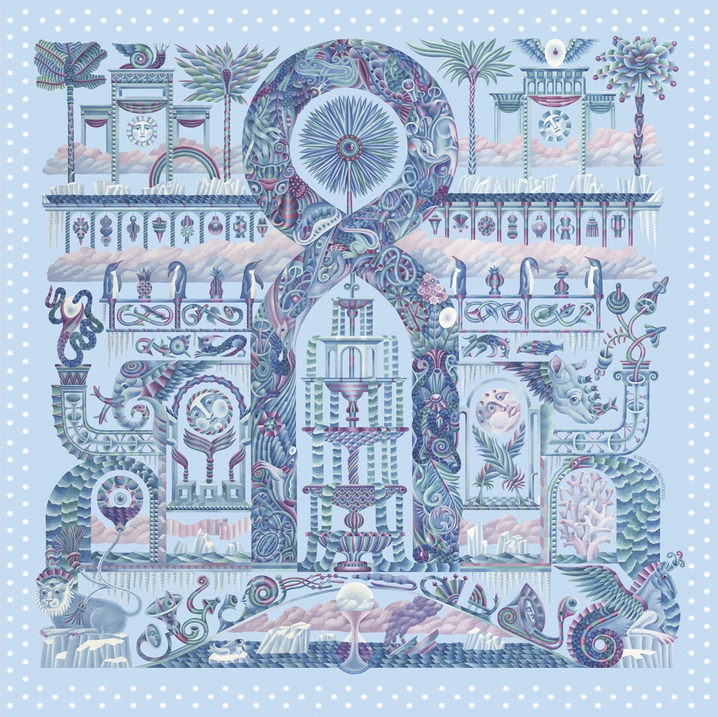 Ледяной дворец. Бумага, акварель. Печать на ткани. 2025.