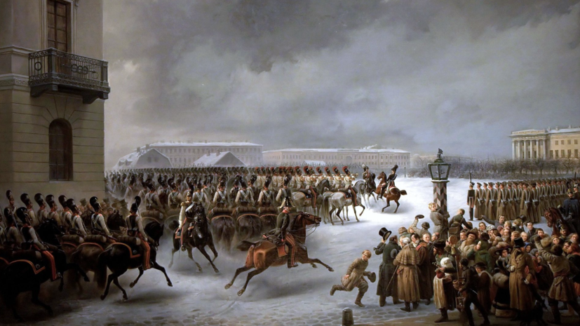 Василий Тимм. «Декабристы на Сенатской площади» (1853).