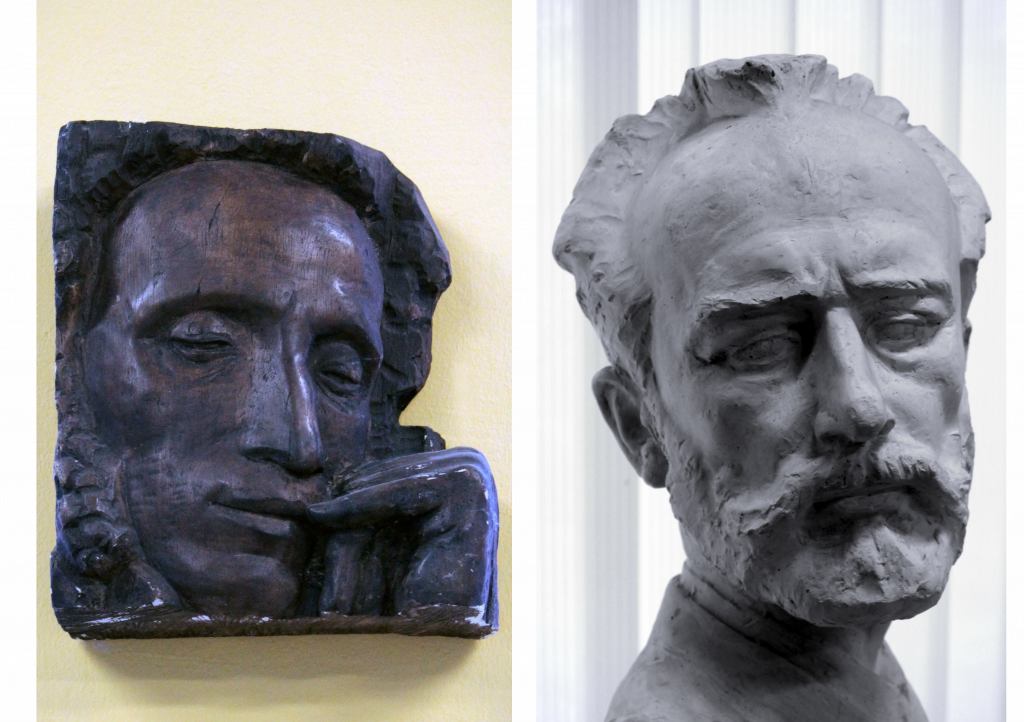 Портрет А.С. Пушкина (слева) и П.И. Чайковского (слева) в школьном музее