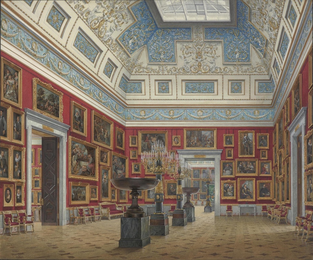 Эдуард Гау. Внутренний вид зала фламандской школы в Эрмитаже. 1854. 