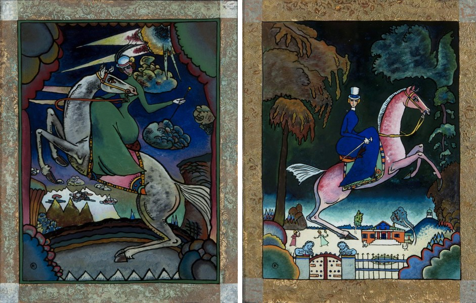 Слева: «Амазонка в горах» 1918 г. Справа: «Амазонка с голубыми львами» 1918 г. Фото: www.wassilykandinsky.ru.