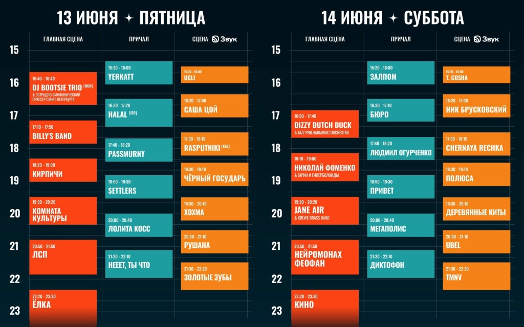 Расписание фестиваля. 