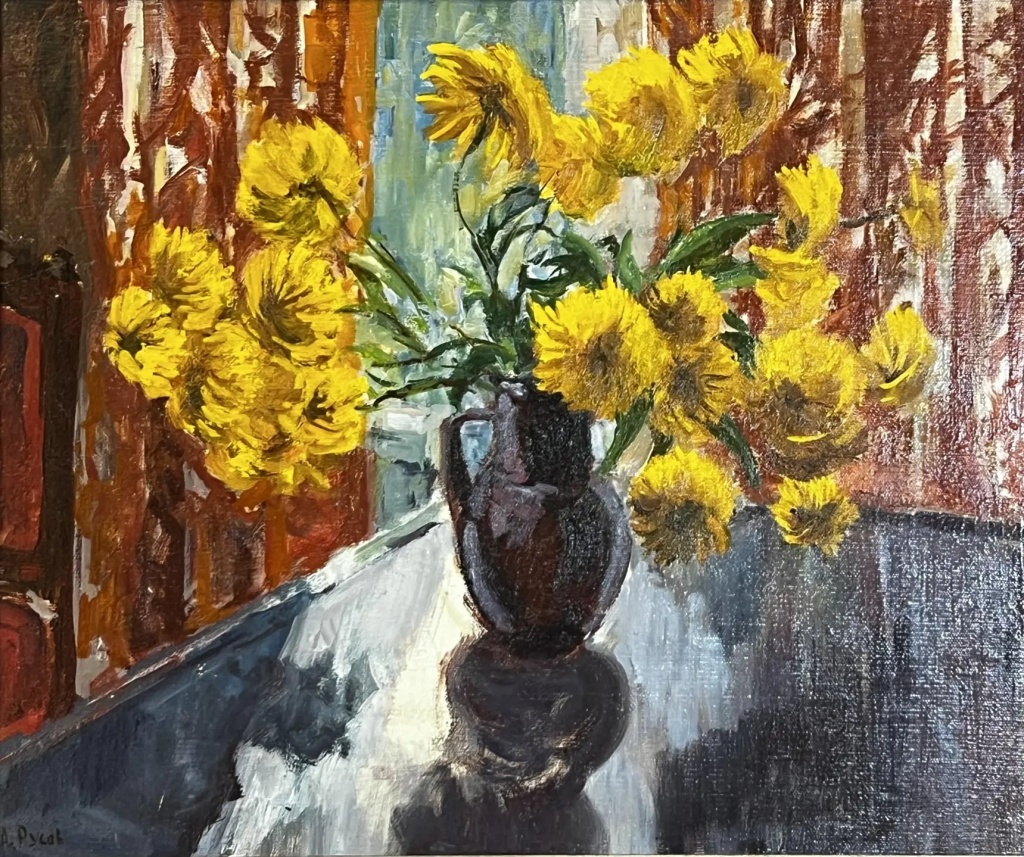 Л.А. Русов. «Натюрморт с желтыми цветами». Холст, масло. 1988. Акварель. 2010. Правообладатель: пресс-служба Фонда «Общество поощрения художеств».