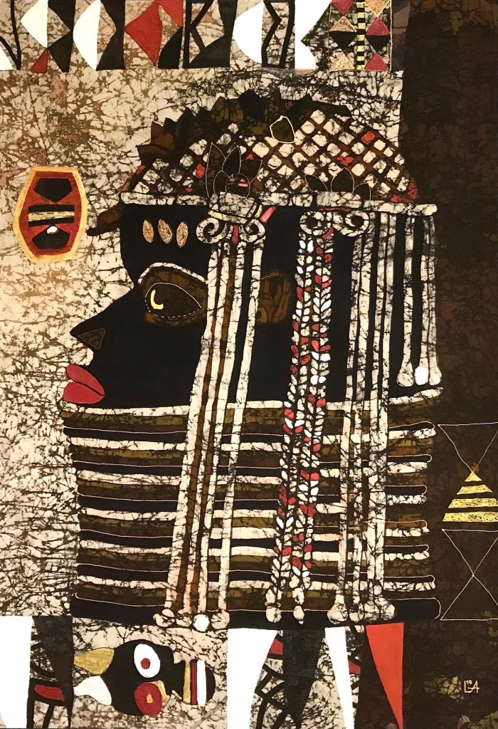 Лихачев Александр. «Африканская богиня» из серии «Африканские маски». 150 см х 100 см, горячий батик, шелк, 2012