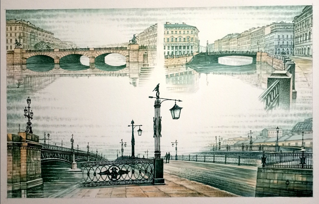 Художник изображает архитектуру города.