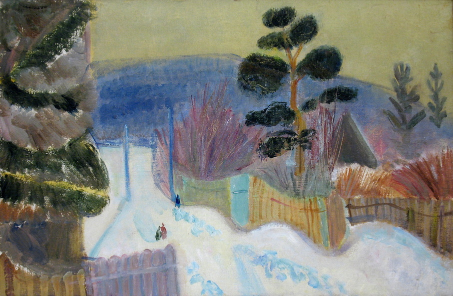 Стерлигов В. В. Зимний пейзаж с сосной. 1958. Х. М. 37.5х58.JPG