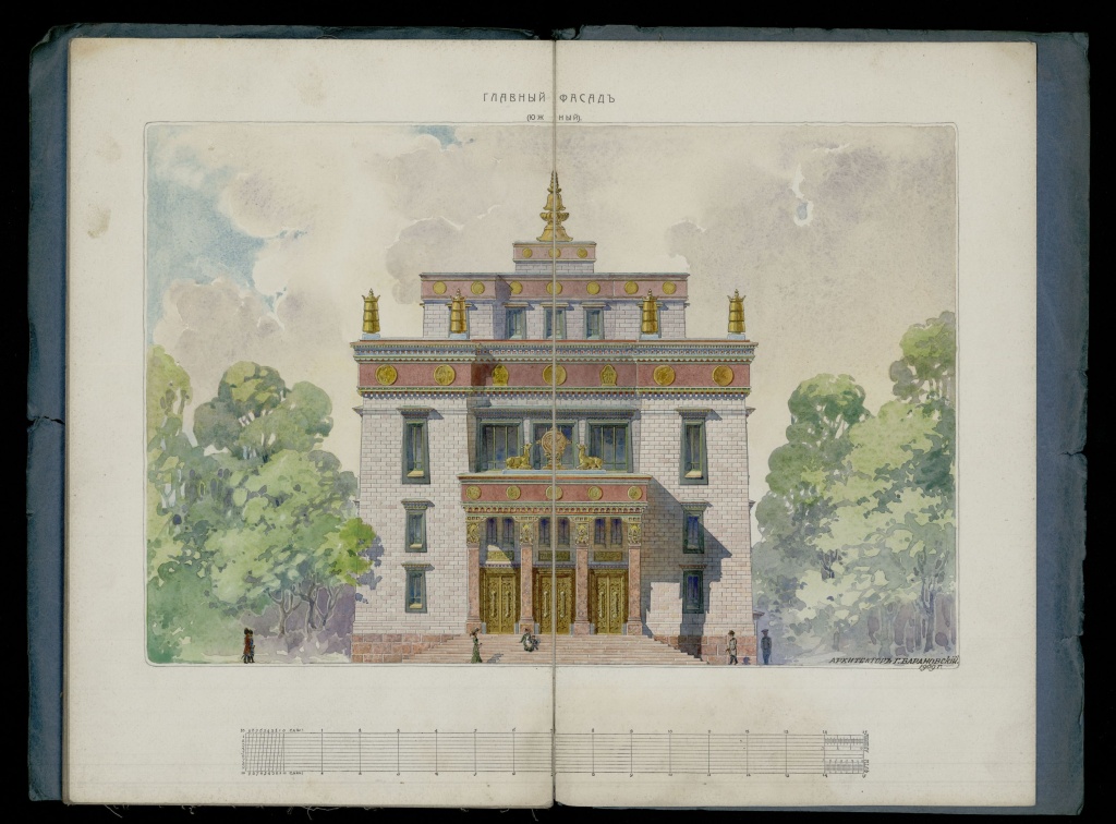 Проект буддийской молельни архитектора Барановского, 1909 г. Правообладатель: РНБ, expositions.nlr.ru.