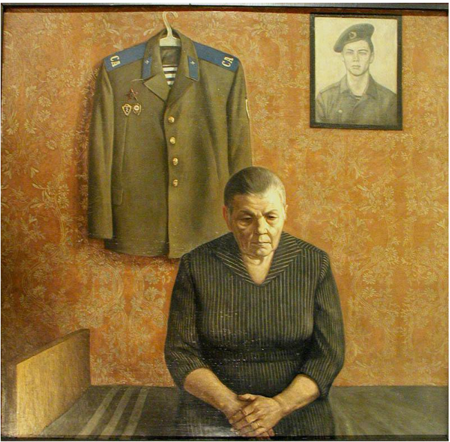 Валентин Чекмасов «Внук погиб в Афганистане» (1988). Правообладатель: Музей изобразительных искусств Республики Карелия, goskatalog.ru. Валентин Чекмасов. «Внук погиб в Афганистане» (1988). Правообладатель: Музей изобразительных искусств Республики Карелия, goskatalog.ru.